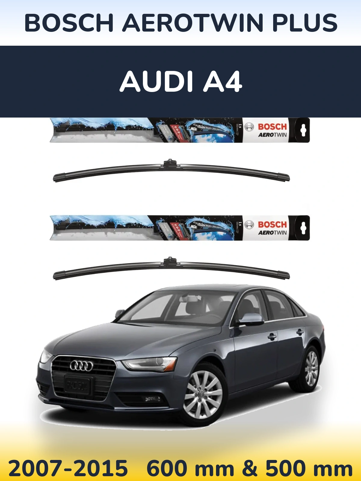 Komplet przednich wycieraczek BOSCH AeroTwin Plus 600 & 500 mm do Audi A4 2007-2015