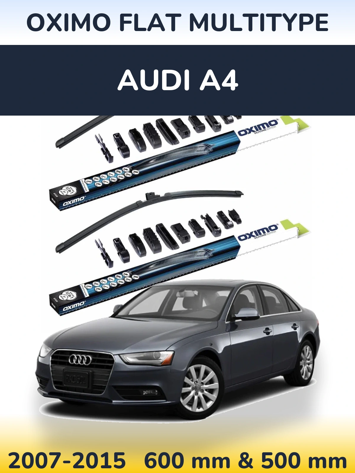 Комплект передних дворников Oximo Flat MultiТипe 600 & 500 мм для Audi A4 2007-2015