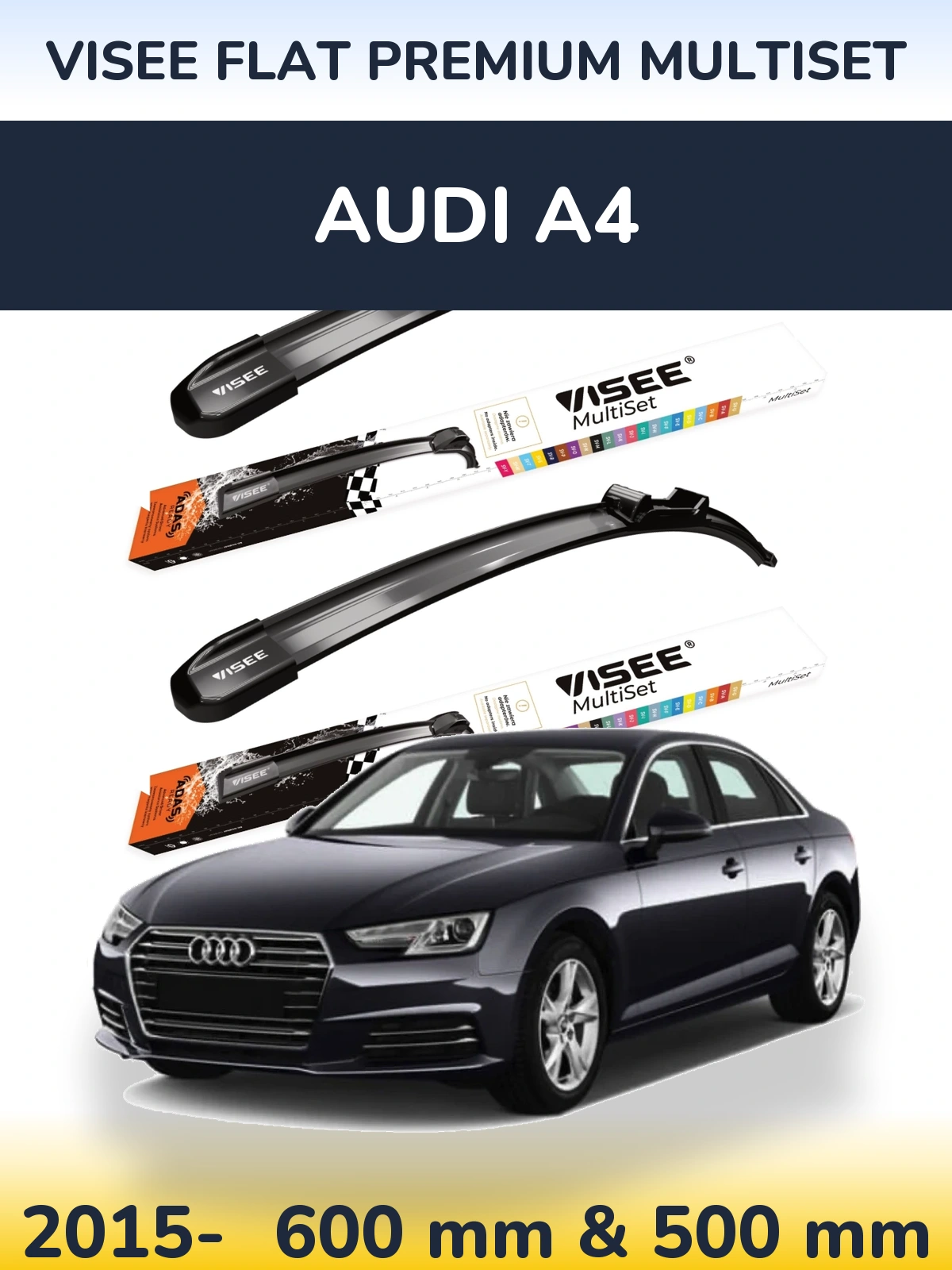 Komplet przednich wycieraczek VISEE FLAT PREMIUM MultiSet 600 & 500 mm do Audi A4 2015-2026