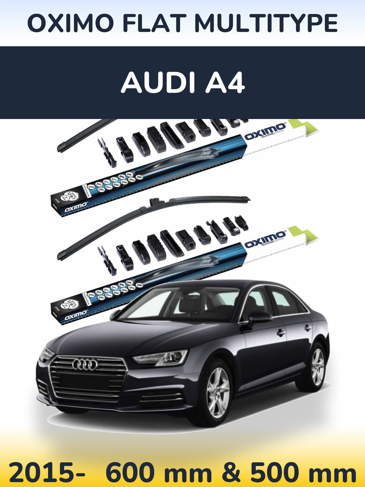 Комплект передних дворников Oximo Flat MultiТипe 600 & 500 мм для Audi A4 2015-2026