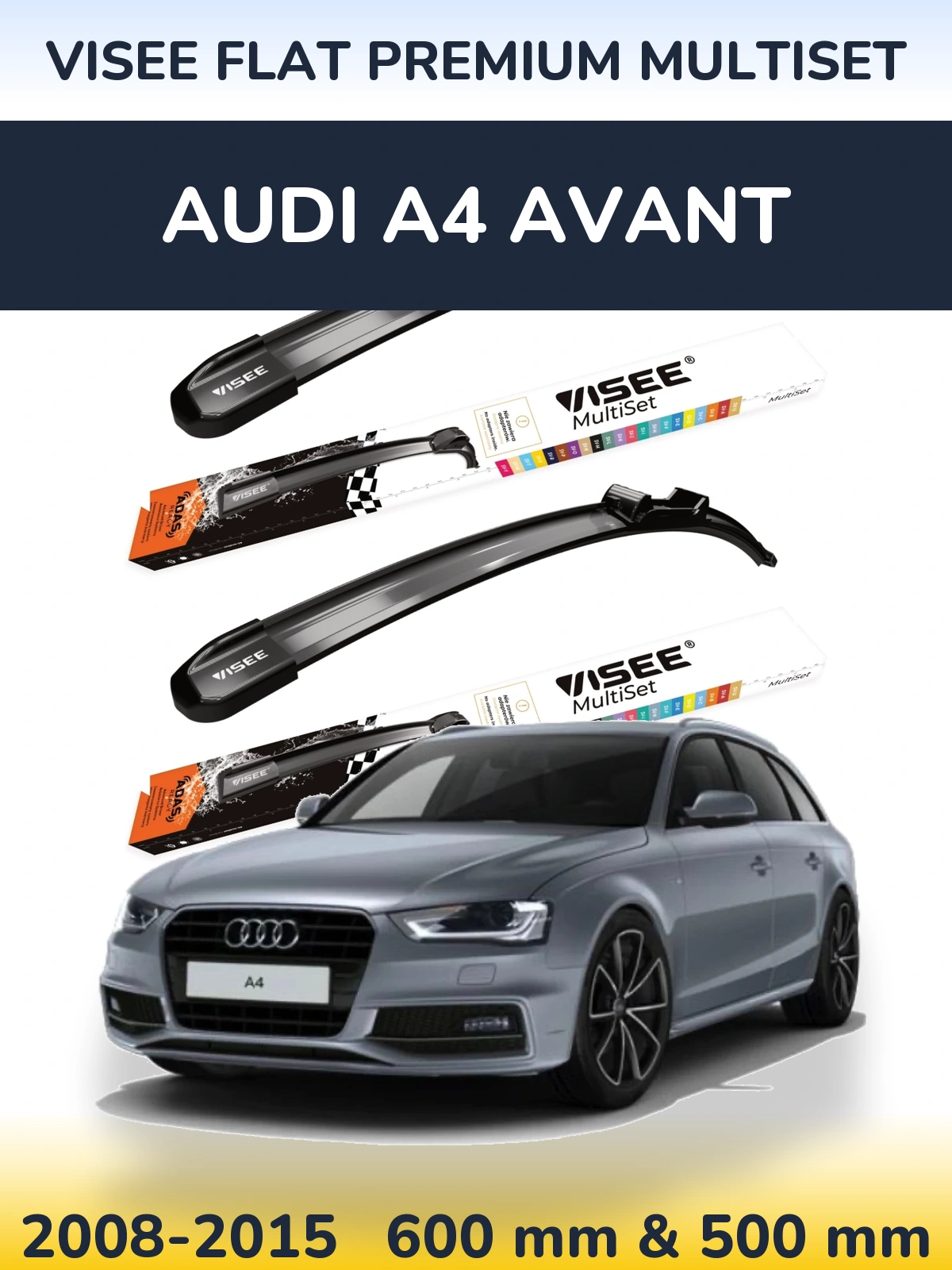 Komplet przednich wycieraczek VISEE FLAT PREMIUM MultiSet 600 & 500 mm do Audi A4 Avant 2008-2015