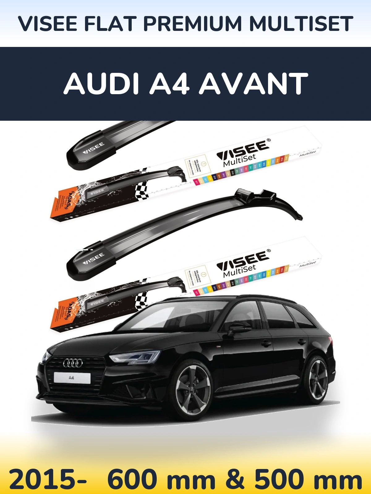 Front wiper blade set VISEE FLAT PREMIUM MultiSet 600 & 500 mm for Audi A4 Avant 2015-2026
