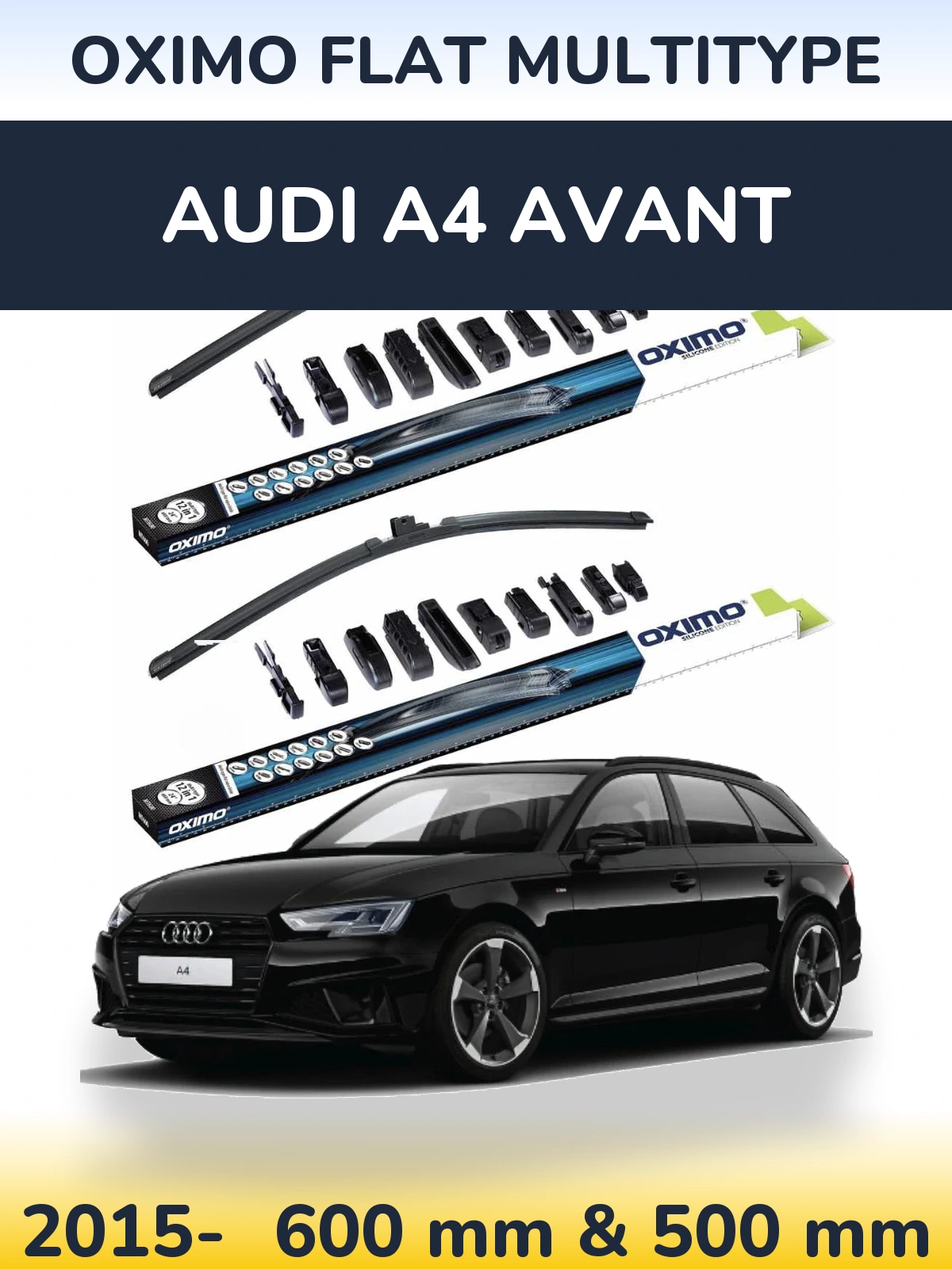 Комплект передних дворников Oximo Flat MultiТипe 600 & 500 мм для Audi A4 Avant 2015-2026