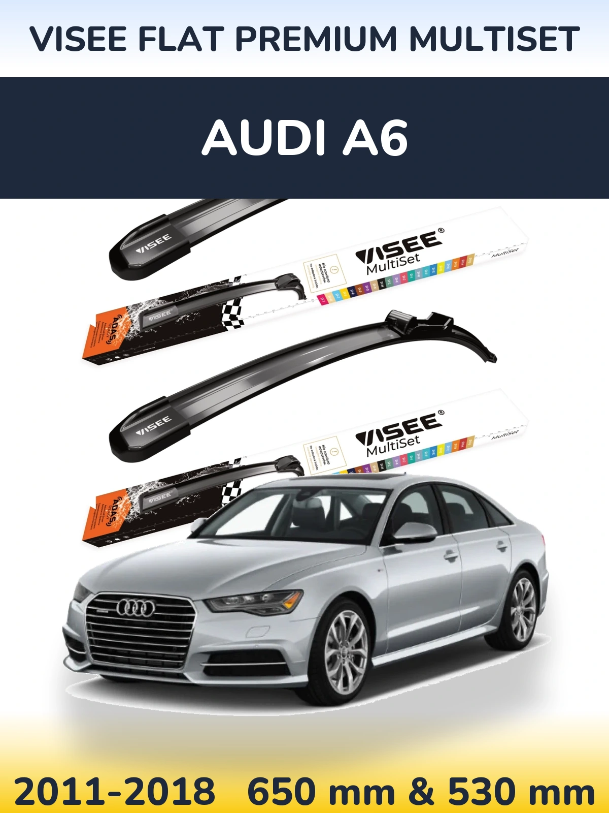 Komplet przednich wycieraczek VISEE FLAT PREMIUM MultiSet 650 & 530 mm do Audi A6 2011-2018