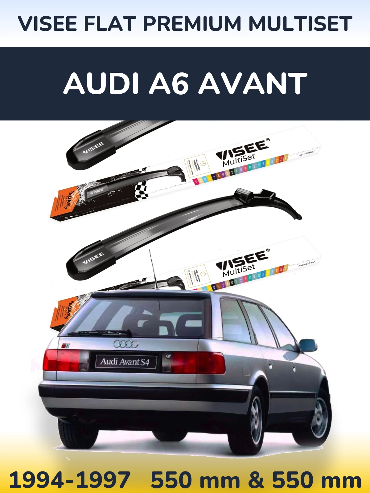Комплект передних дворников VISEE FLAT PREMIUM MultiSet 550 & 550 мм для Audi A6 Avant 1994-1997