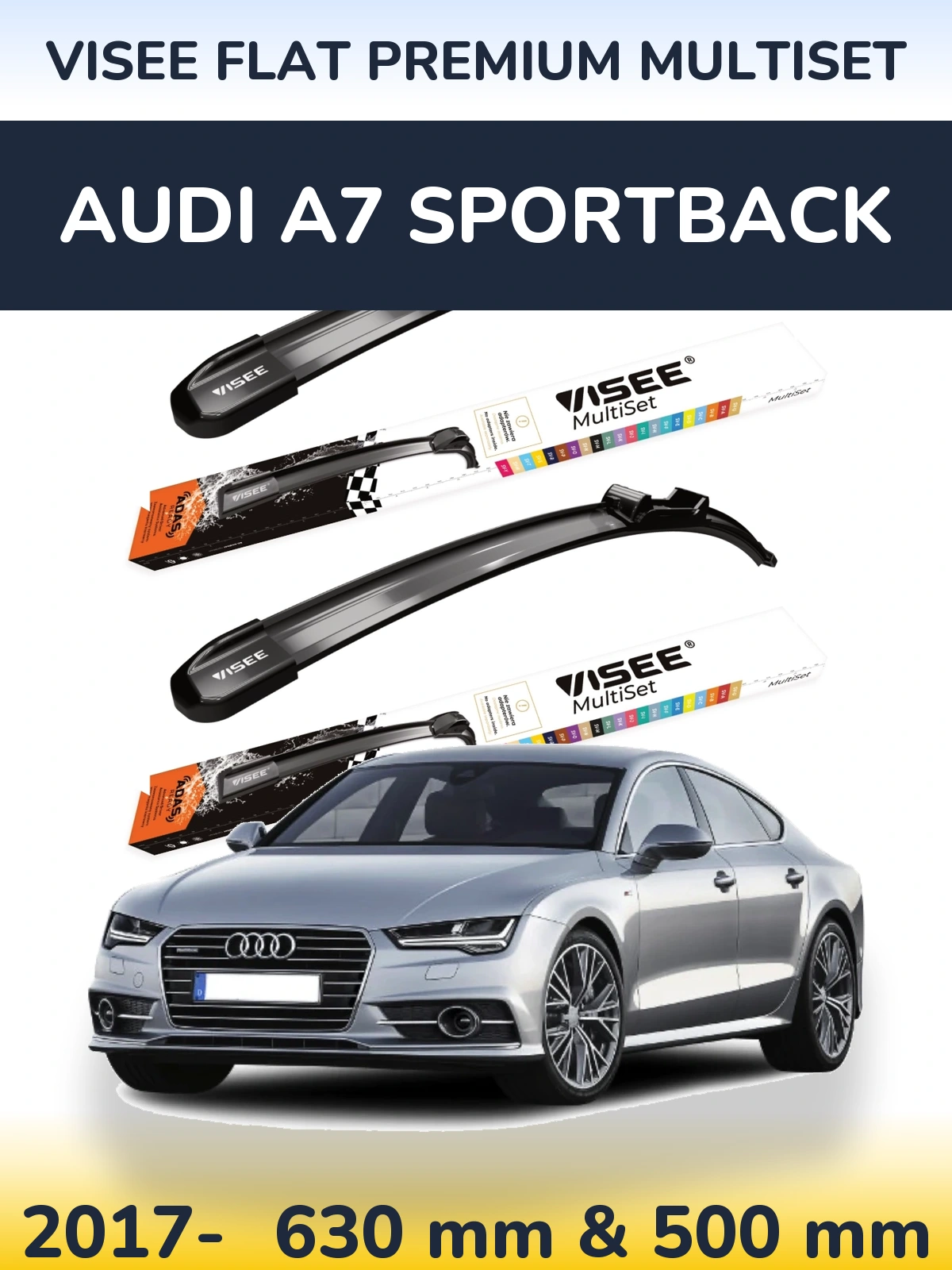 Front wiper blade set VISEE FLAT PREMIUM MultiSet 630 & 500 mm for Audi A7 Sportback 2017-2026