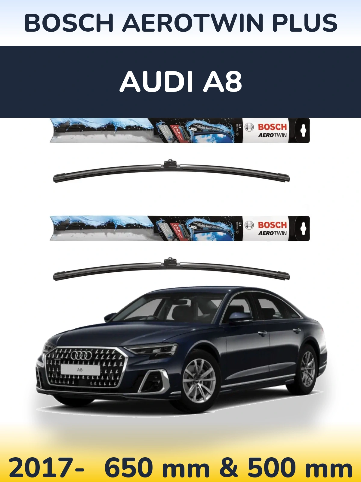 Front wiper blade set BOSCH AeroTwin Plus 650 & 500 mm for Audi A8 2017-2026