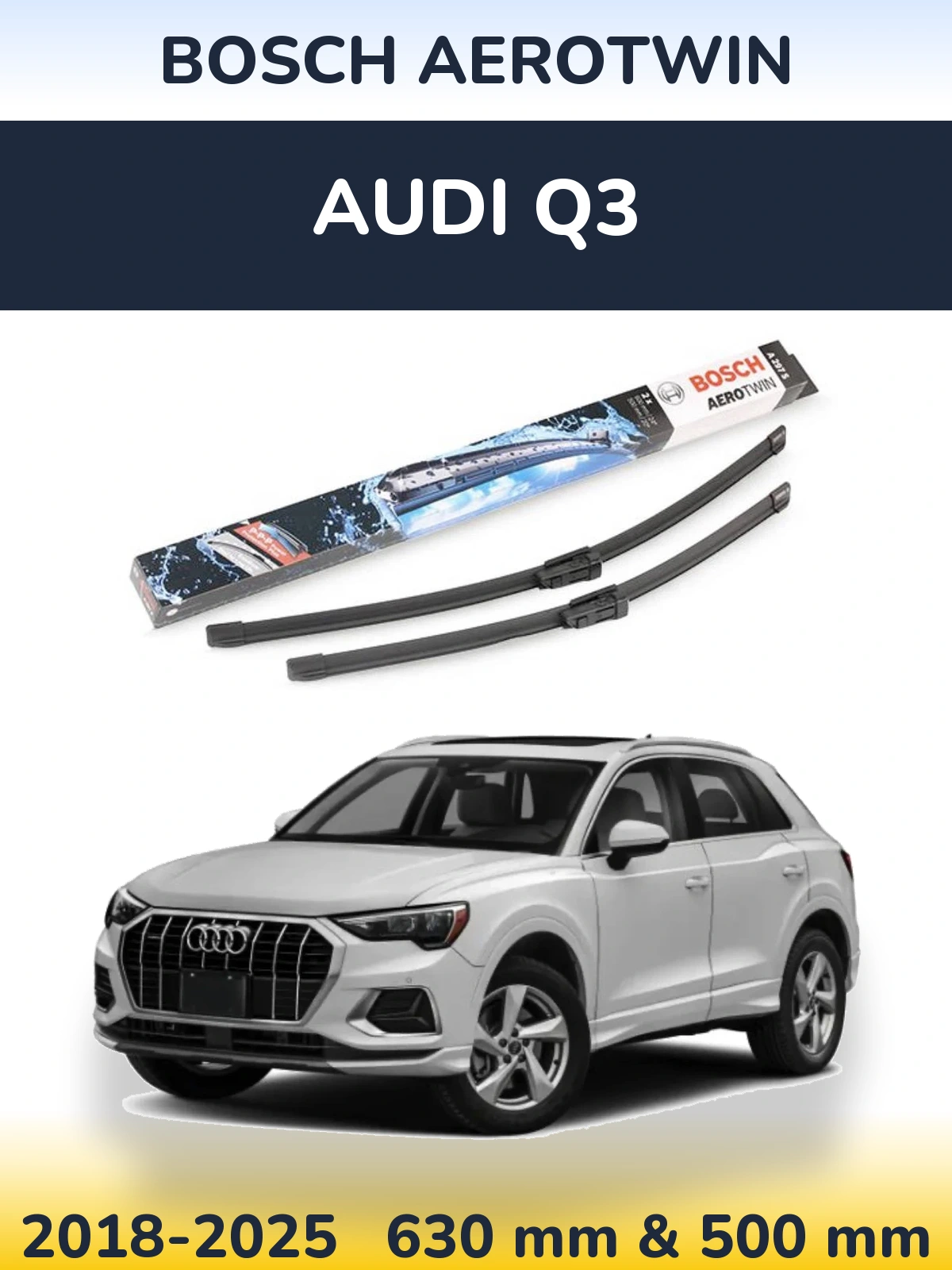 Комплект передних дворников BOSCH AeroTwin 600 & 500 мм для Audi Q3 2018-2025