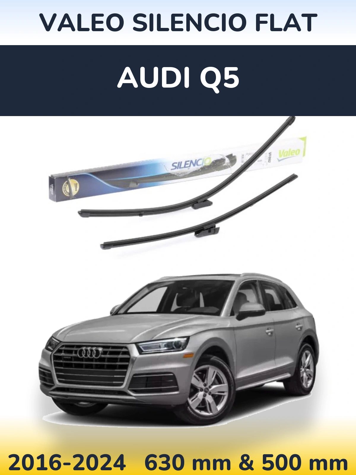 Front wiper blade set Valeo Silencio Flat 630 & 500 mm for Audi Q5 2016-2024