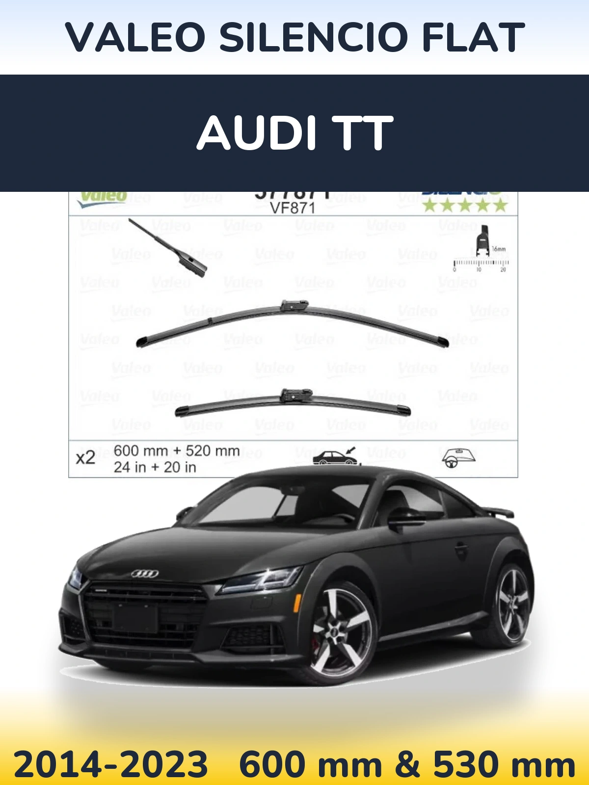 Komplet przednich wycieraczek Valeo Silencio Flat 600 & 520 mm do Audi TT 2014-2023