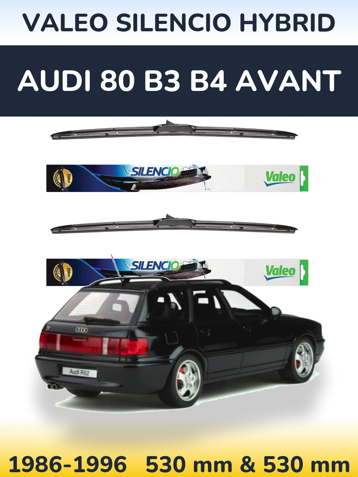 Front wiper blade set Valeo Silencio Hybrid 530 & 530 mm for Audi 80 B3 B4 Avant 1986-1996