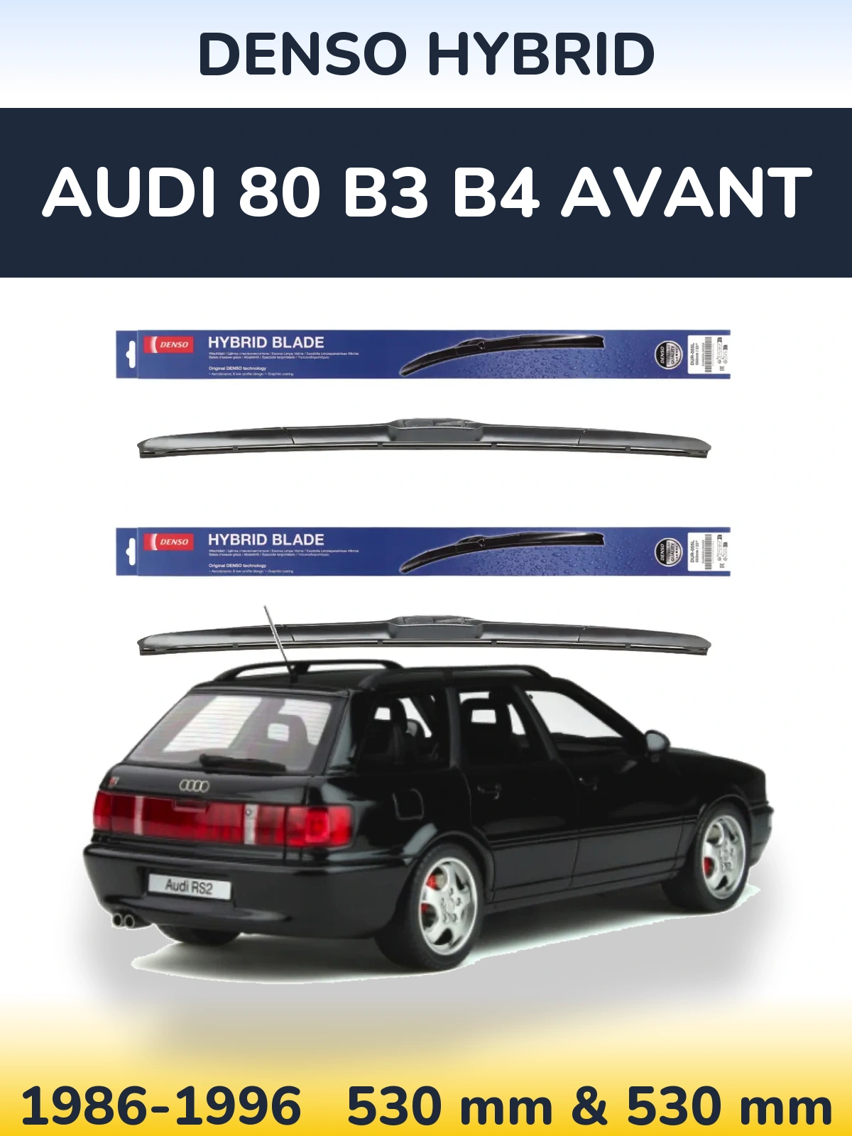Komplet przednich wycieraczek Denso Hybrid 530 & 530 mm do Audi 80 B3 B4 Avant 1986-1996