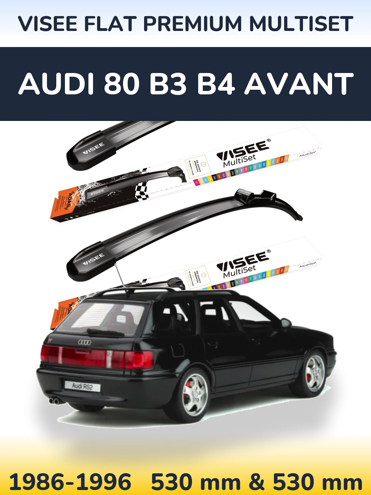 Komplet przednich wycieraczek VISEE FLAT PREMIUM MultiSet 530 & 530 mm do Audi 80 B3 B4 Avant 1986-1996
