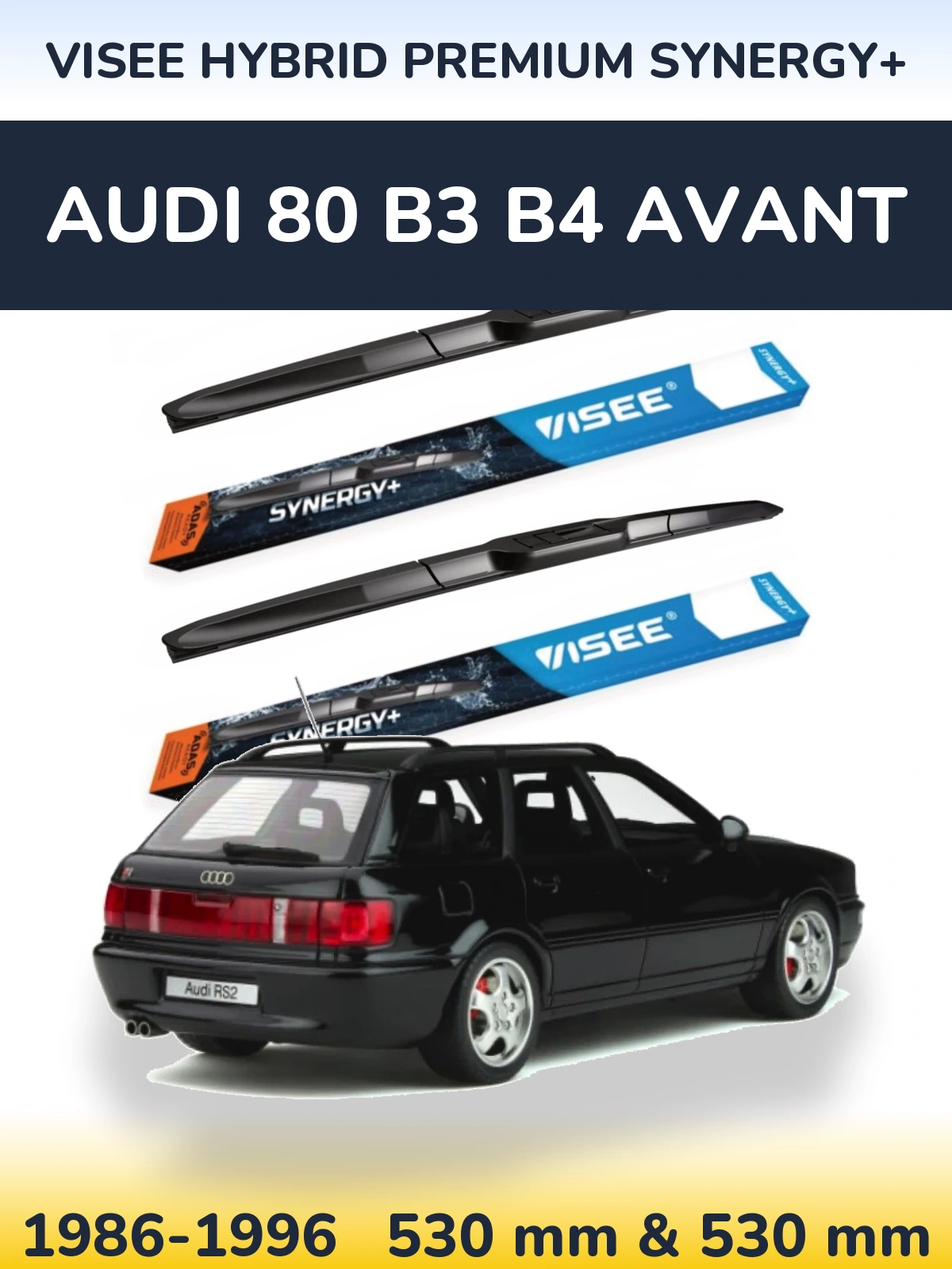 Front wiper blade set VISEE HYBRID PREMIUM SYNERGY+ 530 & 530 mm for Audi 80 B3 B4 Avant 1986-1996