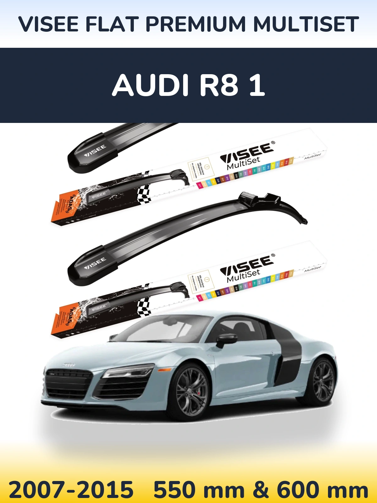 Komplet przednich wycieraczek VISEE FLAT PREMIUM MultiSet 550 & 600 mm do Audi R8 1 2007-2015