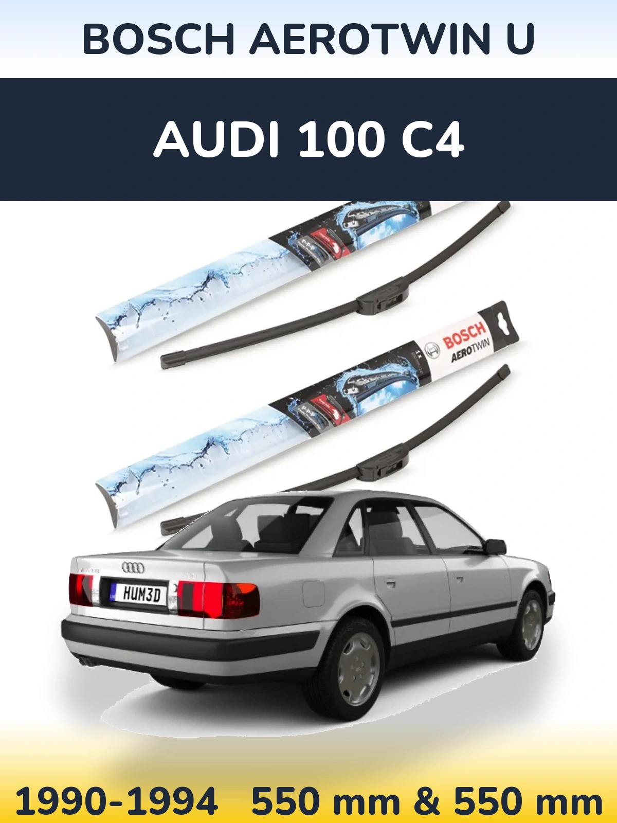 Front wiper blade set BOSCH AeroTwin U 550 & 550 mm for Audi 100 C4 1990-1994
