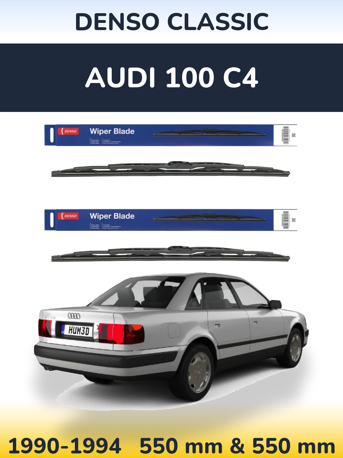 Front wiper blade set Denso Classic 550 & 550 mm for Audi 100 C4 1990-1994