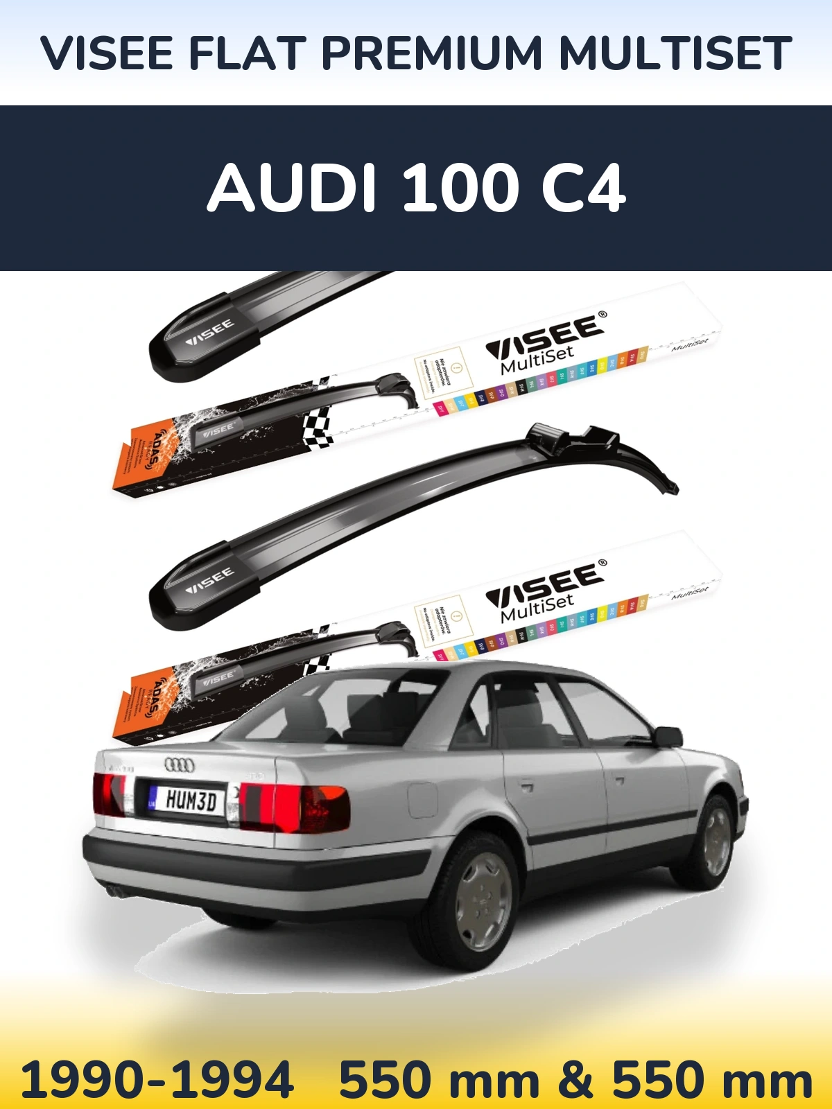 Front wiper blade set VISEE FLAT PREMIUM MultiSet 550 & 550 mm for Audi 100 C4 1990-1994