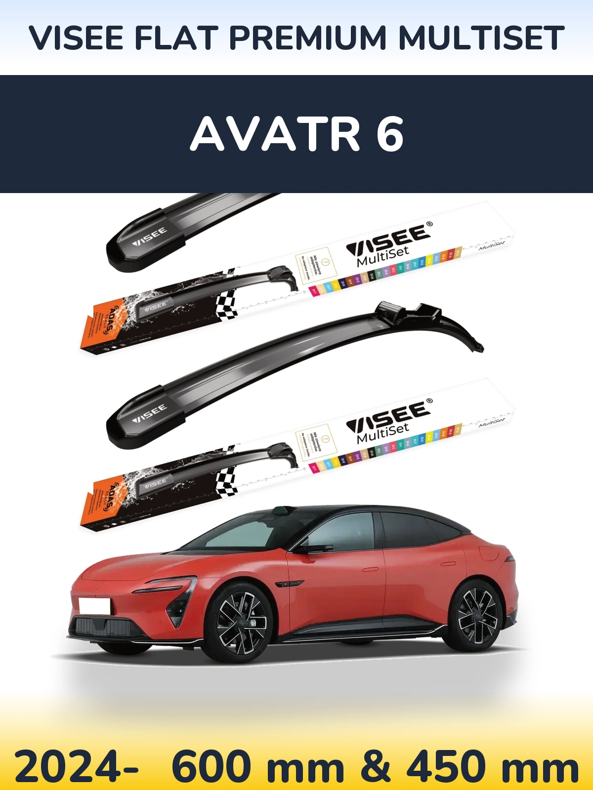 Front wiper blade set VISEE FLAT PREMIUM MultiSet 600 & 450 mm for Avatr 6 2024-2026