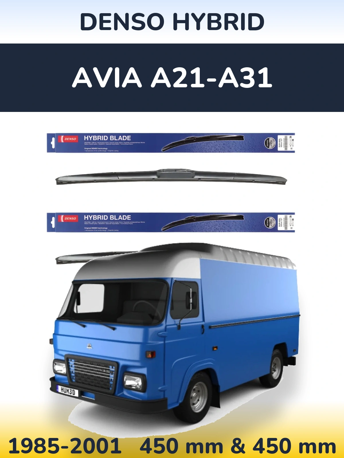 Komplet przednich wycieraczek Denso Hybrid 450 & 450 mm do Avia A21-A31 1985-2001