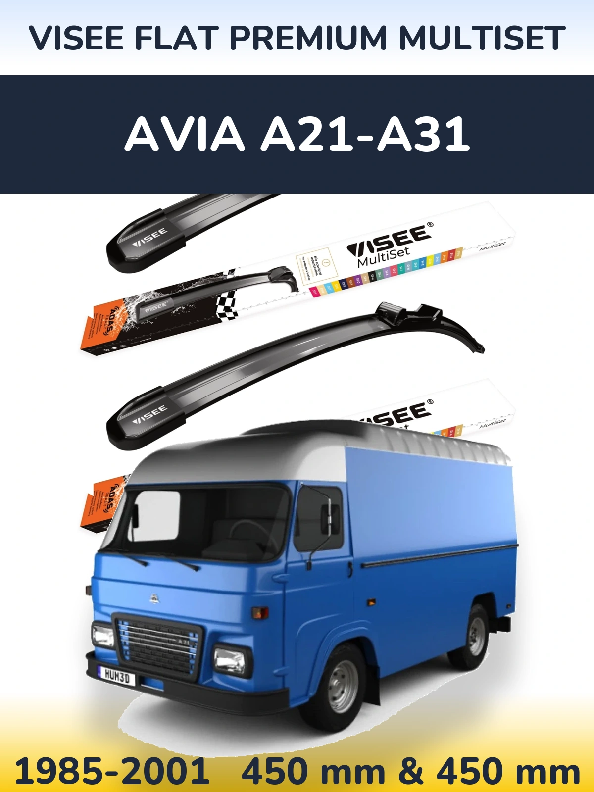 Komplet przednich wycieraczek VISEE FLAT PREMIUM MultiSet 450 & 450 mm do Avia A21-A31 1985-2001