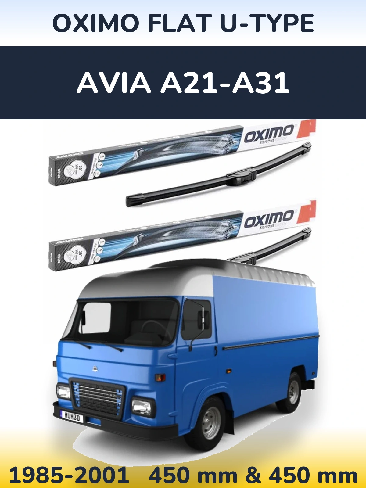 Front wiper blade set Oximo Flat U-type 450 & 450 mm for Avia A21-A31 1985-2001