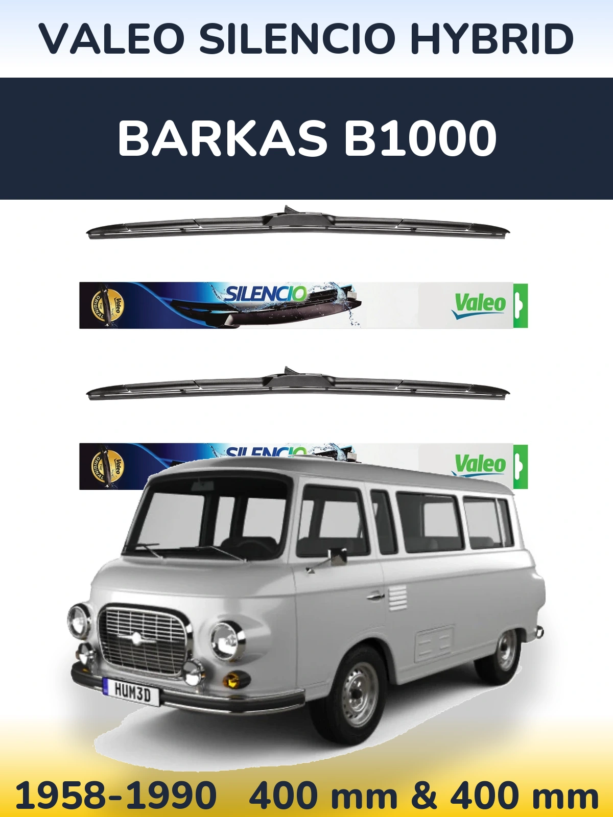 Komplet przednich wycieraczek Valeo Silencio Hybrid 400 & 400 mm do Barkas B1000 1958-1990