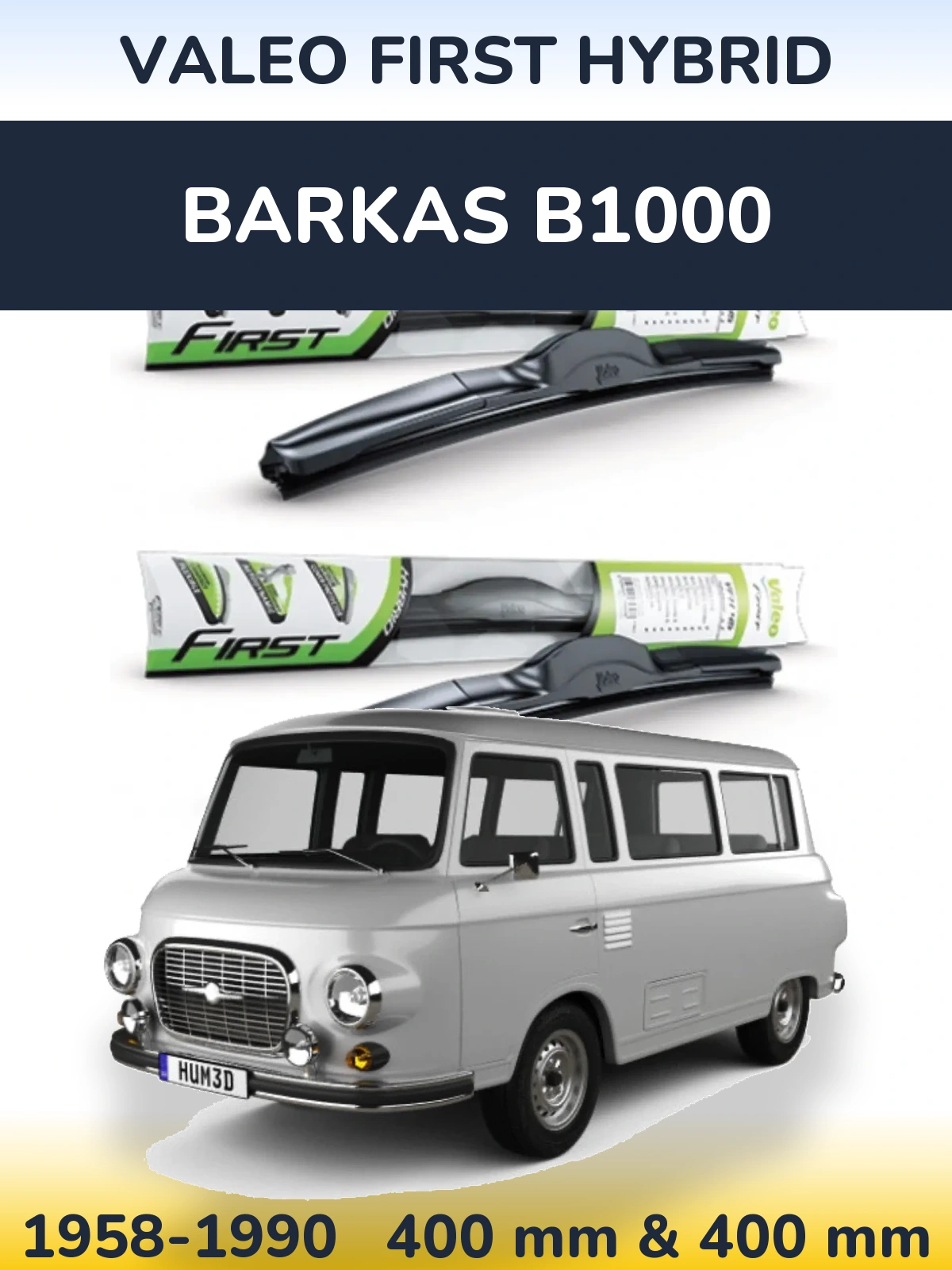 Komplet przednich wycieraczek Valeo First Hybrid 400 & 400 mm do Barkas B1000 1958-1990
