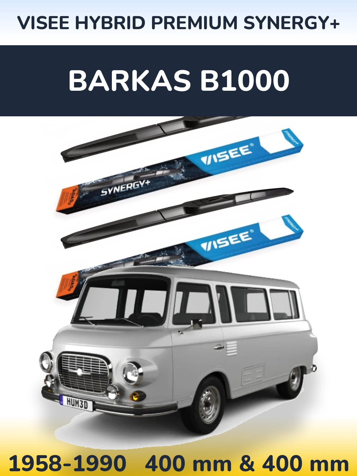 Front wiper blade set VISEE HYBRID PREMIUM SYNERGY+ 400 & 400 mm for Barkas B1000 1958-1990