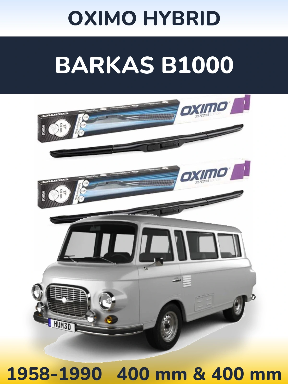 Front wiper blade set Oximo Hybrid 400 & 400 mm for Barkas B1000 1958-1990
