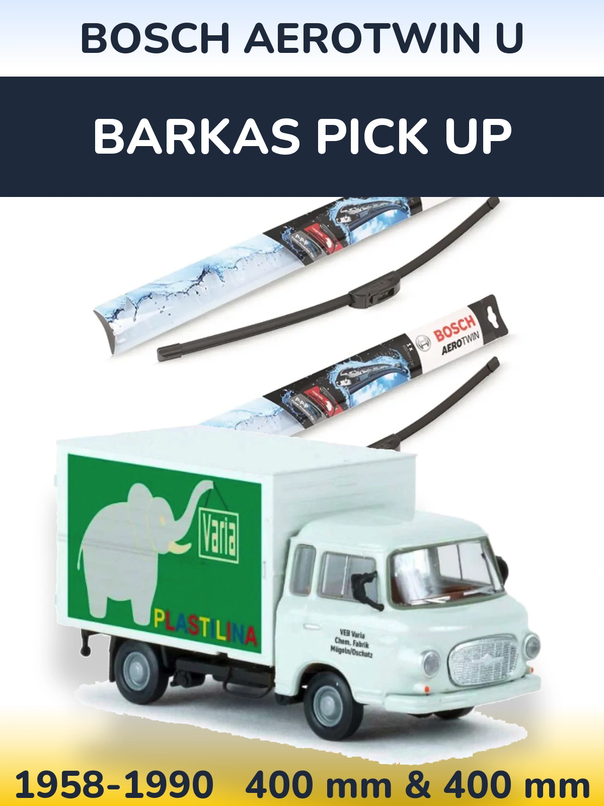 Komplet przednich wycieraczek BOSCH AeroTwin U 400 & 400 mm do Barkas Pick Up 1958-1990