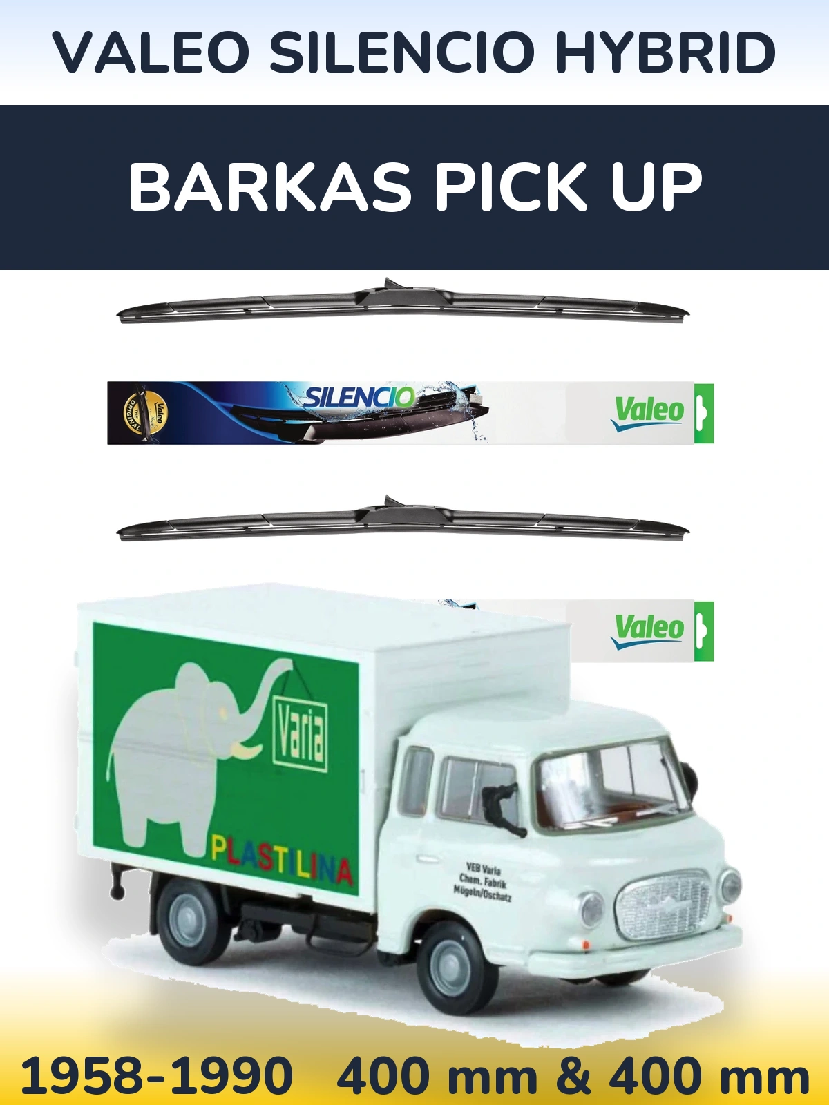 Комплект передних дворников Valeo Silencio Hybrid 400 & 400 мм для Barkas Pick Up 1958-1990