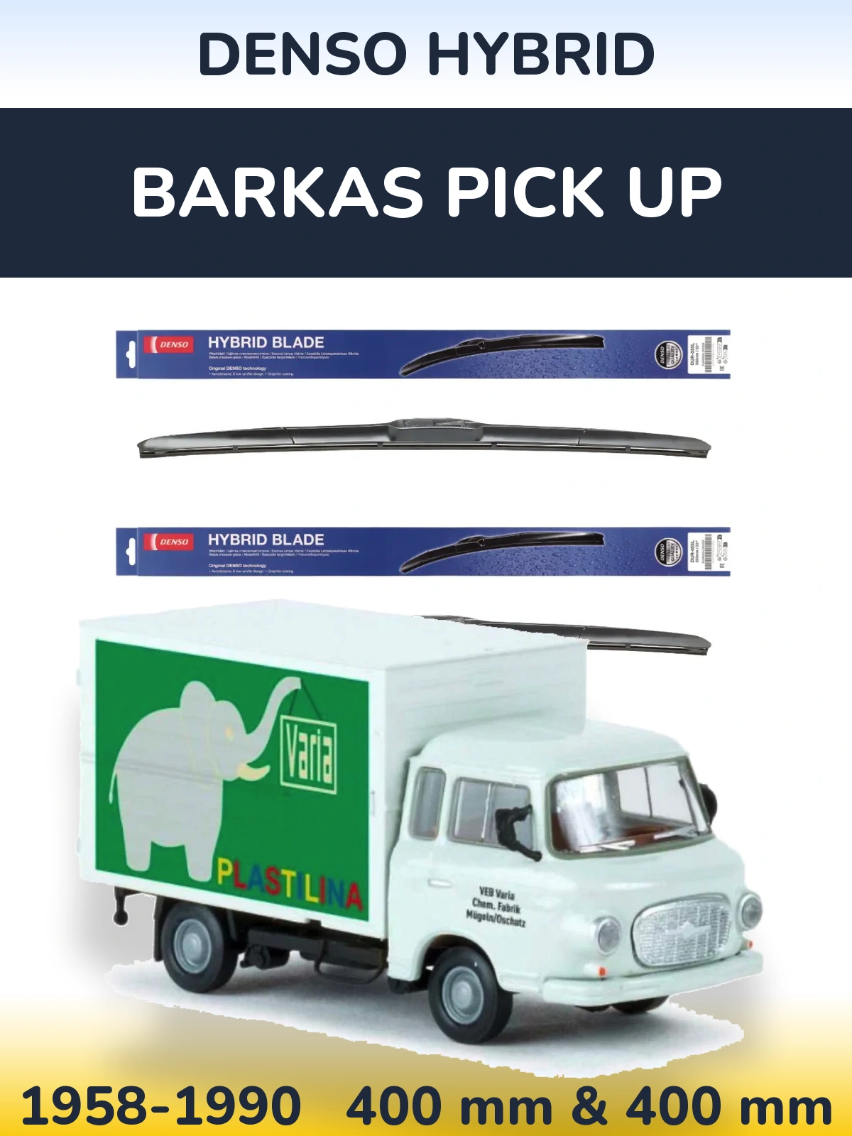 Комплект передних дворников Denso Hybrid 400 & 400 мм для Barkas Pick Up 1958-1990