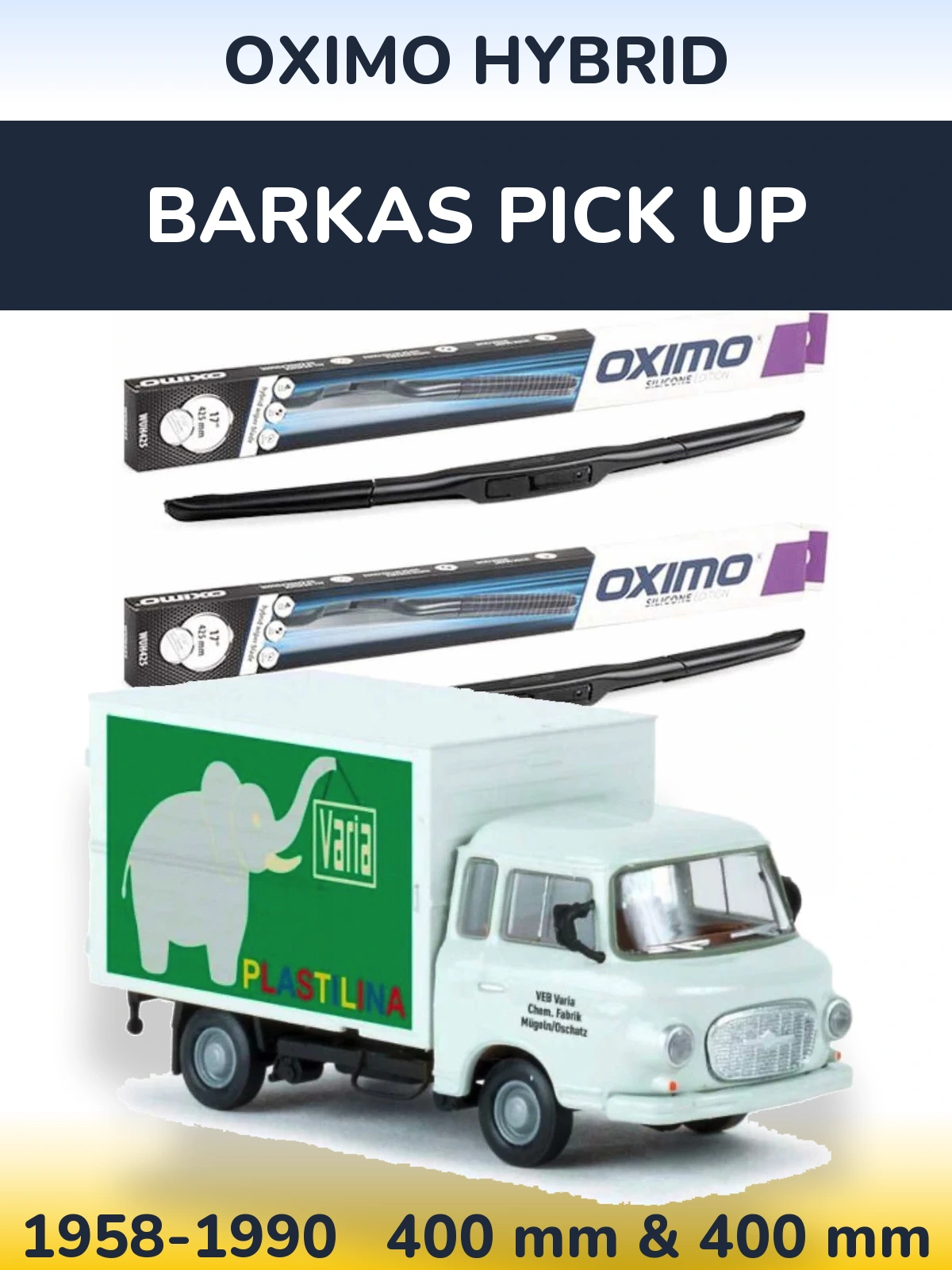 Komplet przednich wycieraczek Oximo Hybrid 400 & 400 mm do Barkas Pick Up 1958-1990