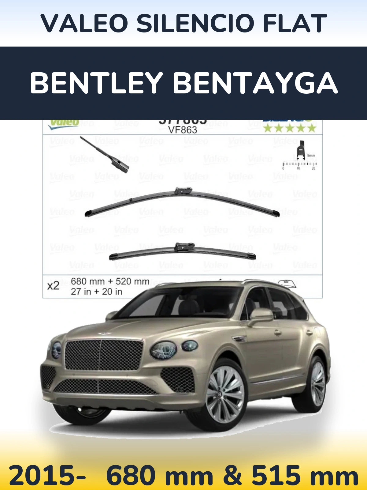 Komplet przednich wycieraczek Valeo Silencio Flat 680 & 520 mm do Bentley Bentayga 2015-2026