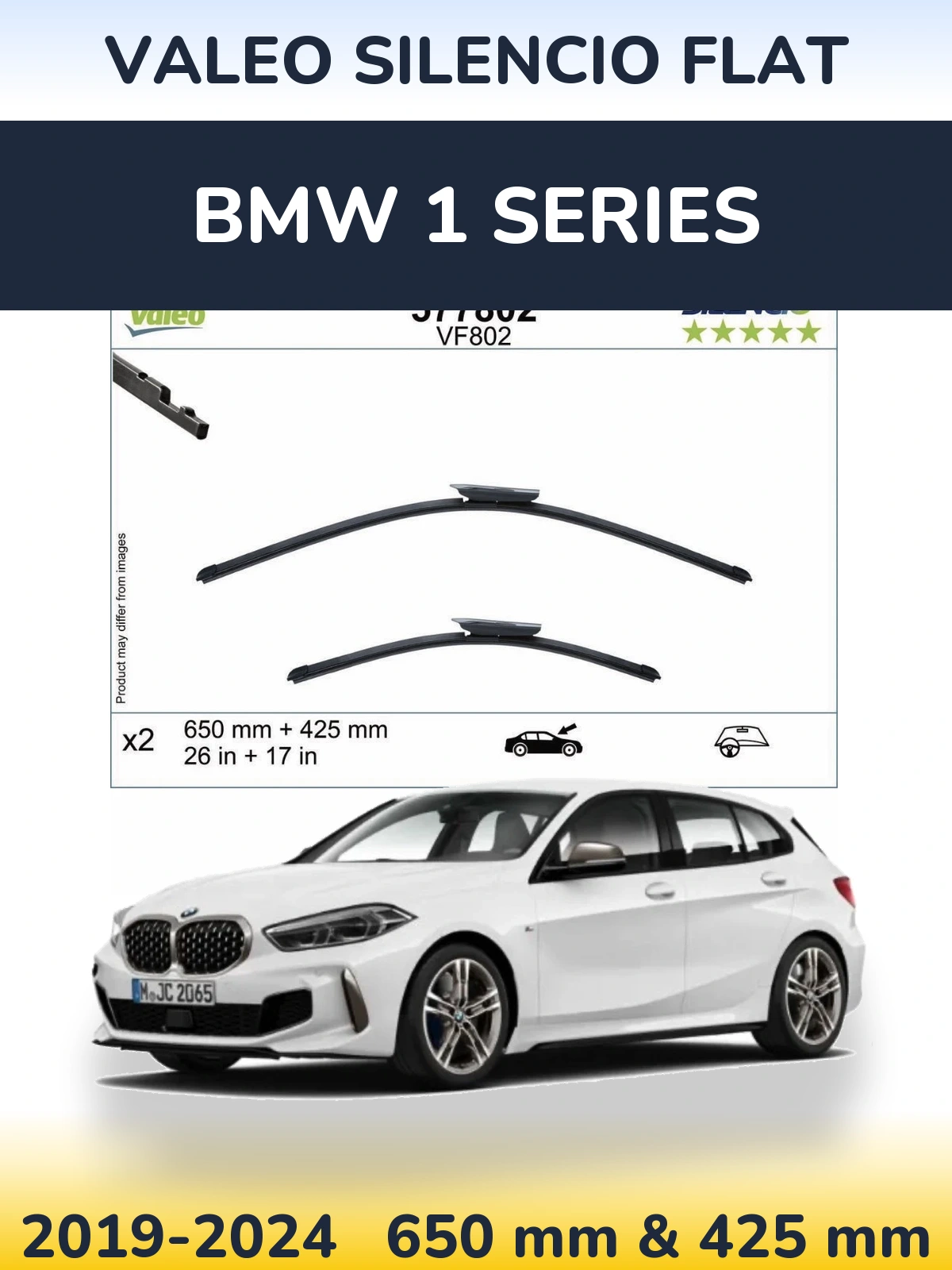Komplet przednich wycieraczek Valeo Silencio Flat 650 & 425 mm do BMW Seria 1 2019-2024