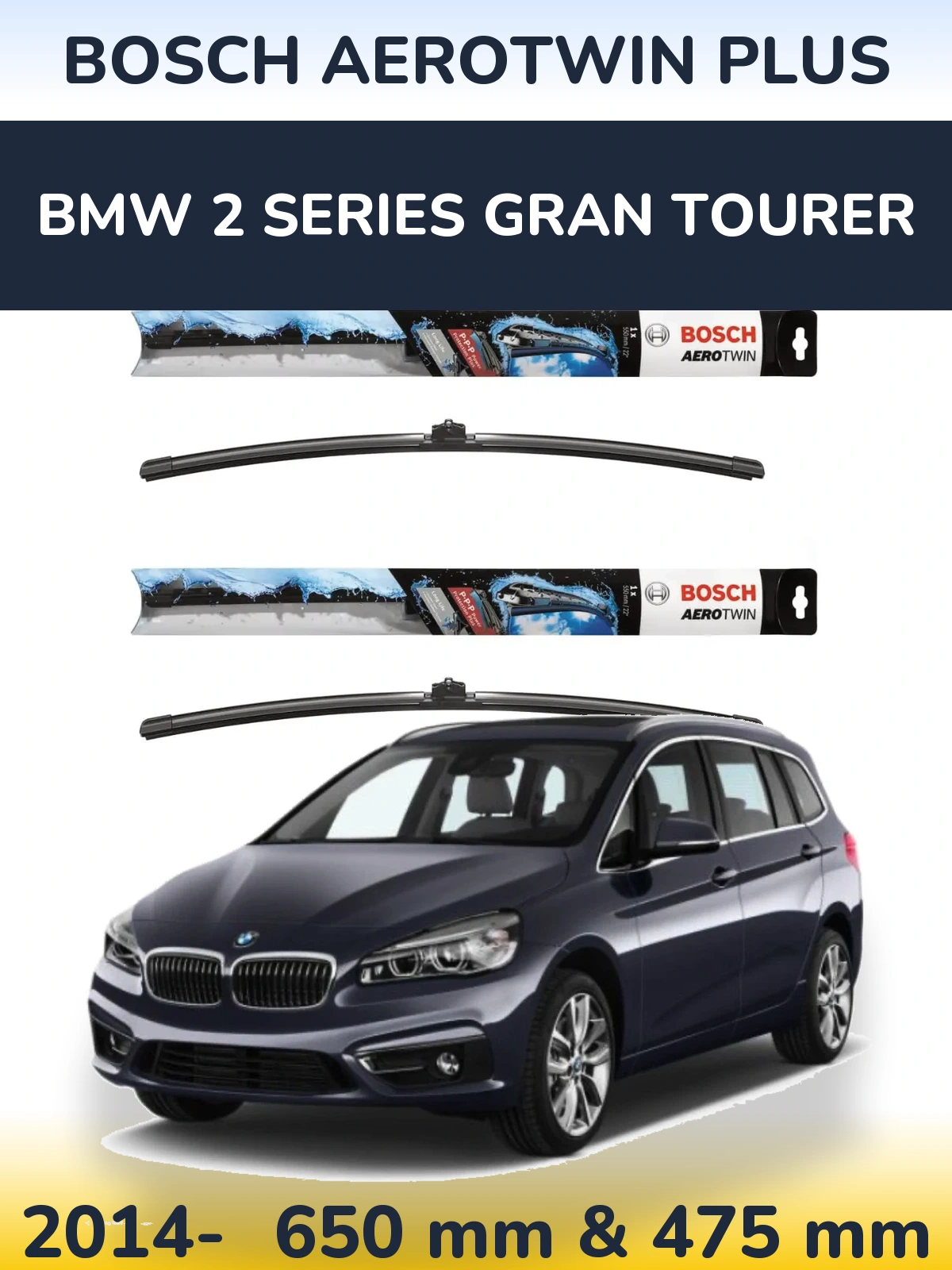 Komplet przednich wycieraczek BOSCH AeroTwin Plus 650 & 475 mm do BMW Seria 2 Gran Tourer 2014-2026