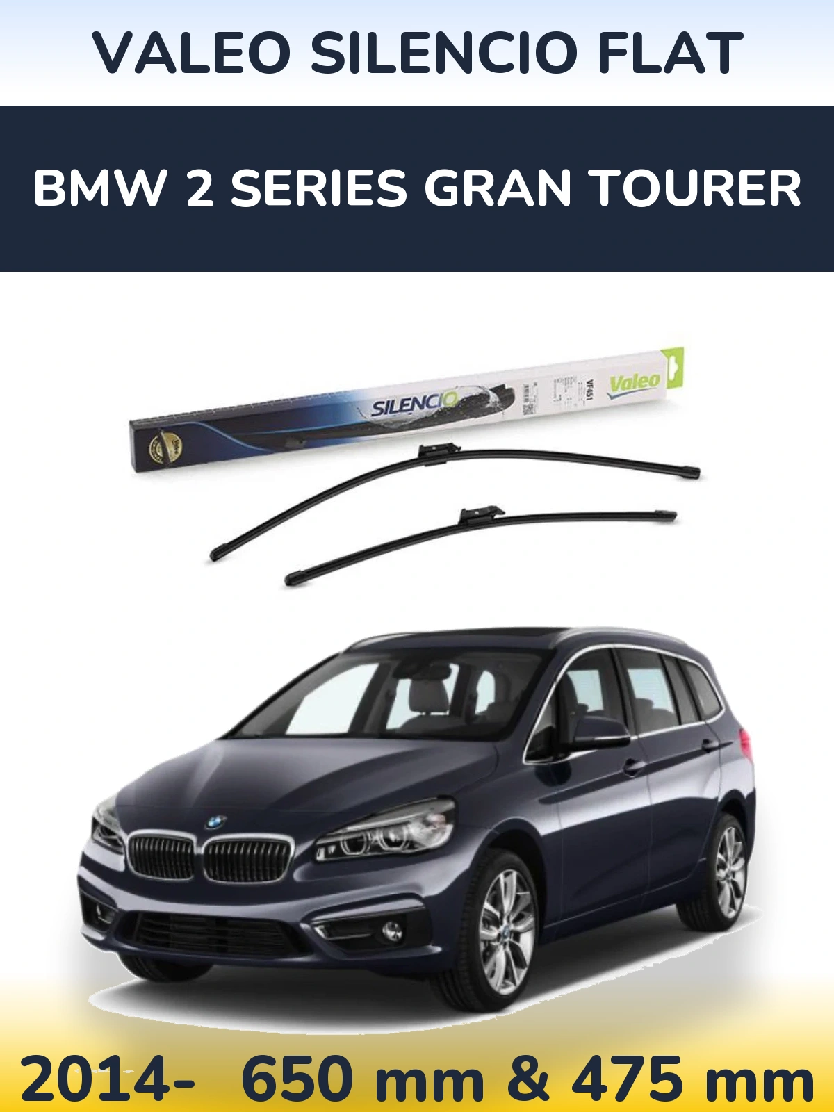 Komplet przednich wycieraczek Valeo Silencio Flat 650 & 475 mm do BMW Seria 2 Gran Tourer 2014-2026