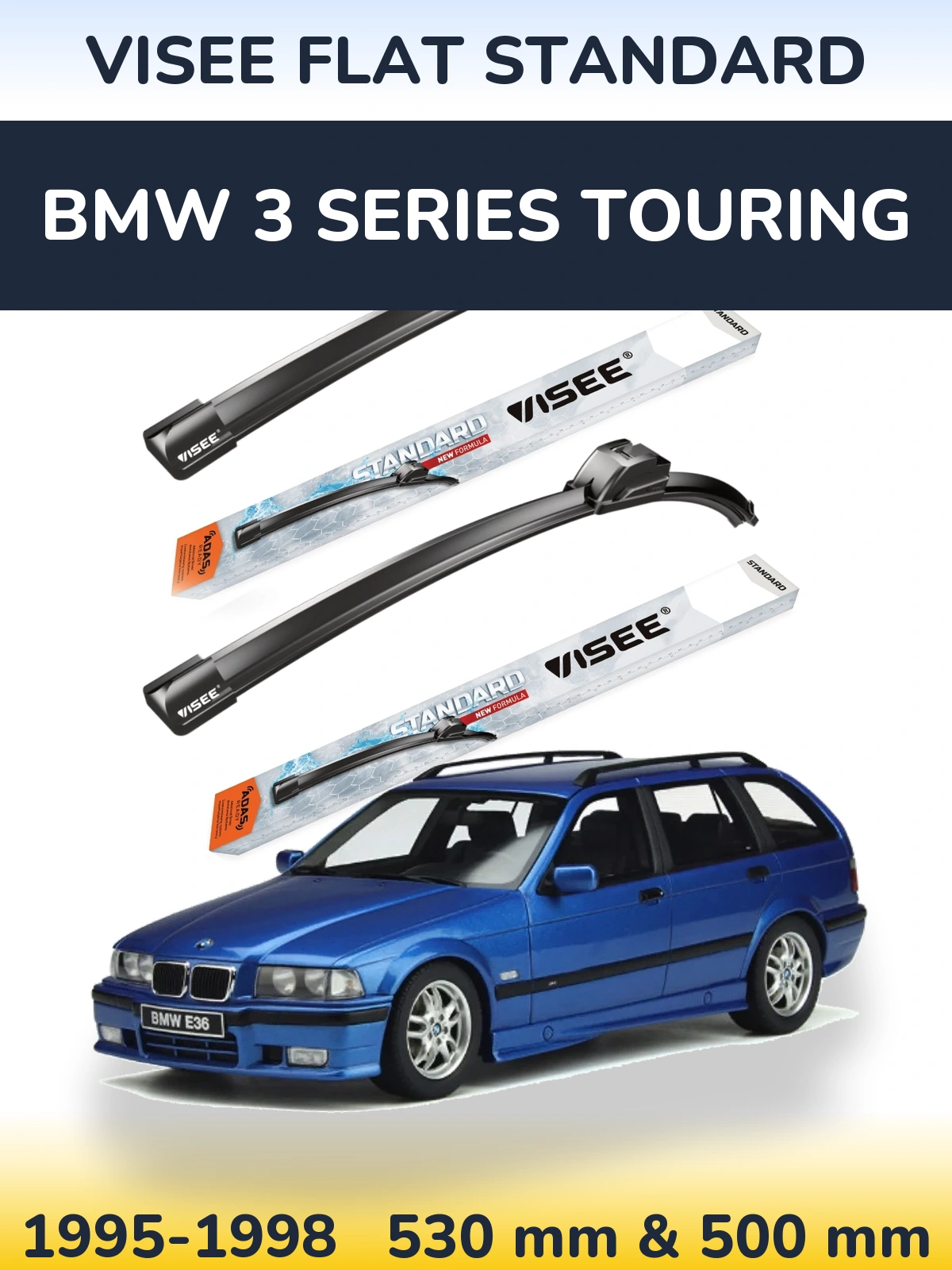 Komplet przednich wycieraczek VISEE FLAT STANDARD 530 & 500 mm do BMW Seria 3 Touring 1995-1998