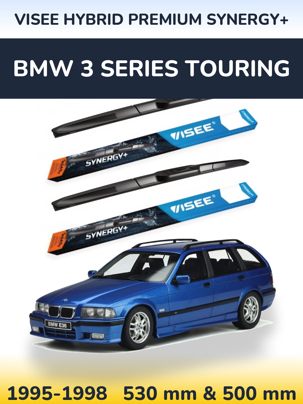 Комплект передніх щіток VISEE HYBRID PREMIUM SYNERGY+ 530 & 500 мм для BMW 3 Series Touring 1995-1998