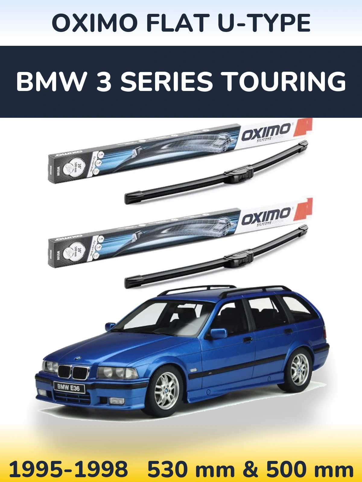 Komplet przednich wycieraczek Oximo Flat U-type 530 & 500 mm do BMW Seria 3 Touring 1995-1998