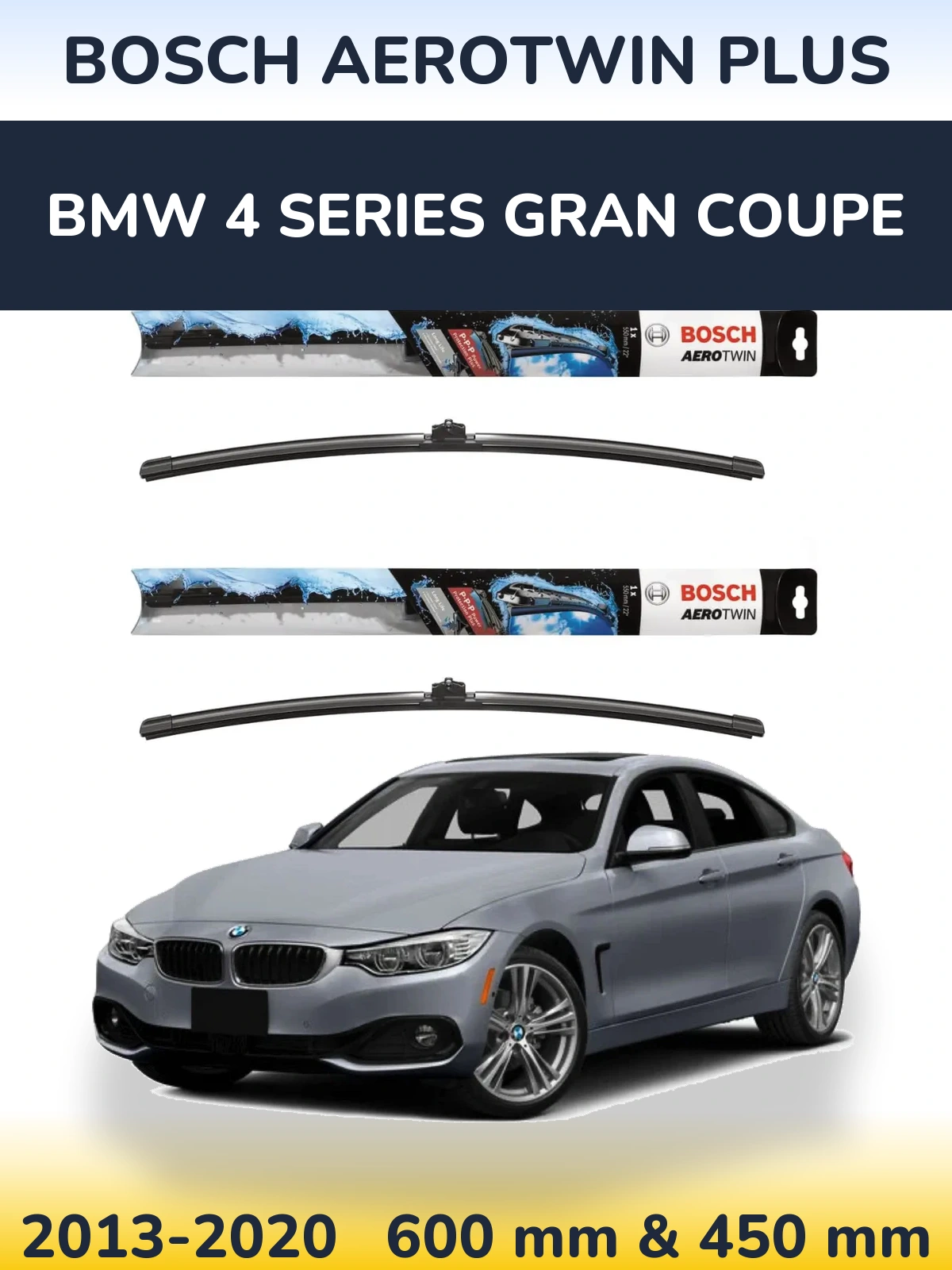 Komplet przednich wycieraczek BOSCH AeroTwin Plus 600 & 450 mm do BMW Seria 4 Gran Coupe 2013-2020