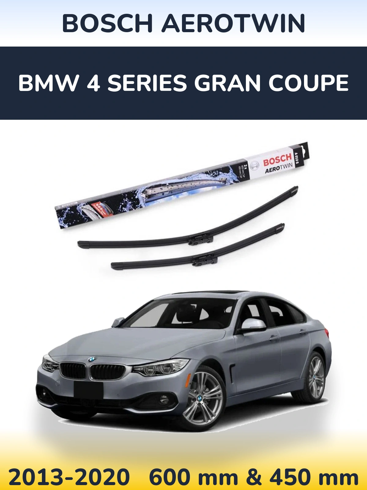 Komplet przednich wycieraczek BOSCH AeroTwin 600 & 450 mm do BMW Seria 4 Gran Coupe 2013-2020