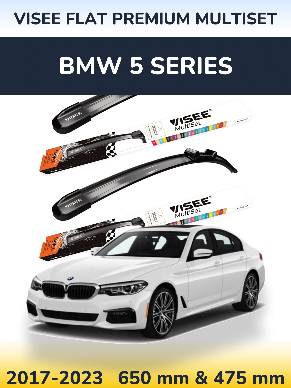 Front wiper blade set VISEE FLAT PREMIUM MultiSet 650 & 475 mm for BMW 5 Series 2017-2023
