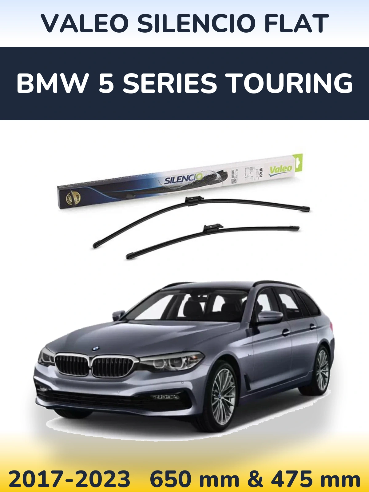 Комплект передніх щіток Valeo Silencio Flat 650 & 475 мм для BMW 5 Series Touring 2017-2023
