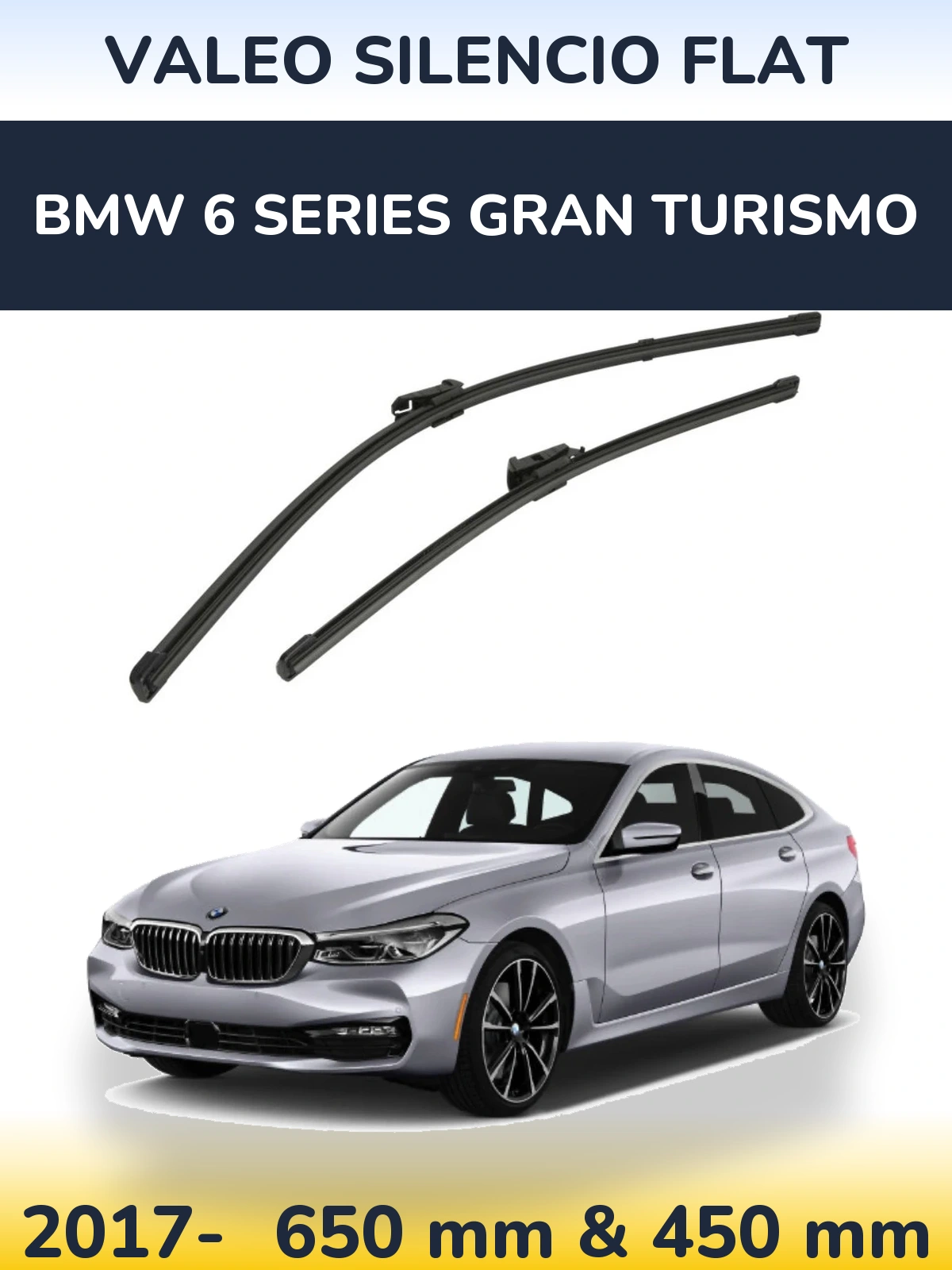 Komplet przednich wycieraczek Valeo Silencio Flat 650 & 450 mm do BMW Seria 6 Gran Turismo 2017-2026