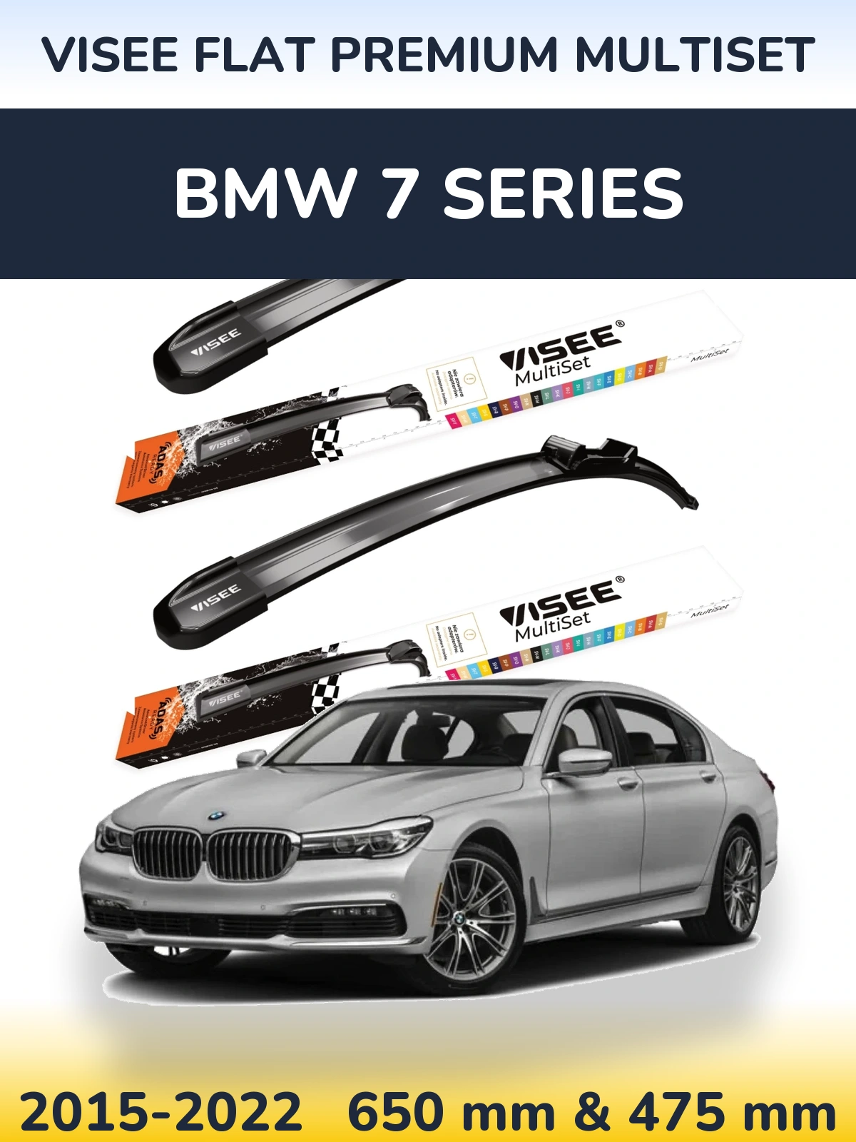 Front wiper blade set VISEE FLAT PREMIUM MultiSet 650 & 475 mm for BMW 7 Series 2015-2022