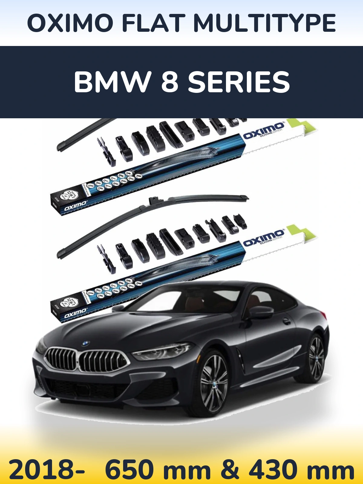 Komplet przednich wycieraczek Oximo Flat MultiType 650 & 430 mm do BMW Seria 8 2018-2026