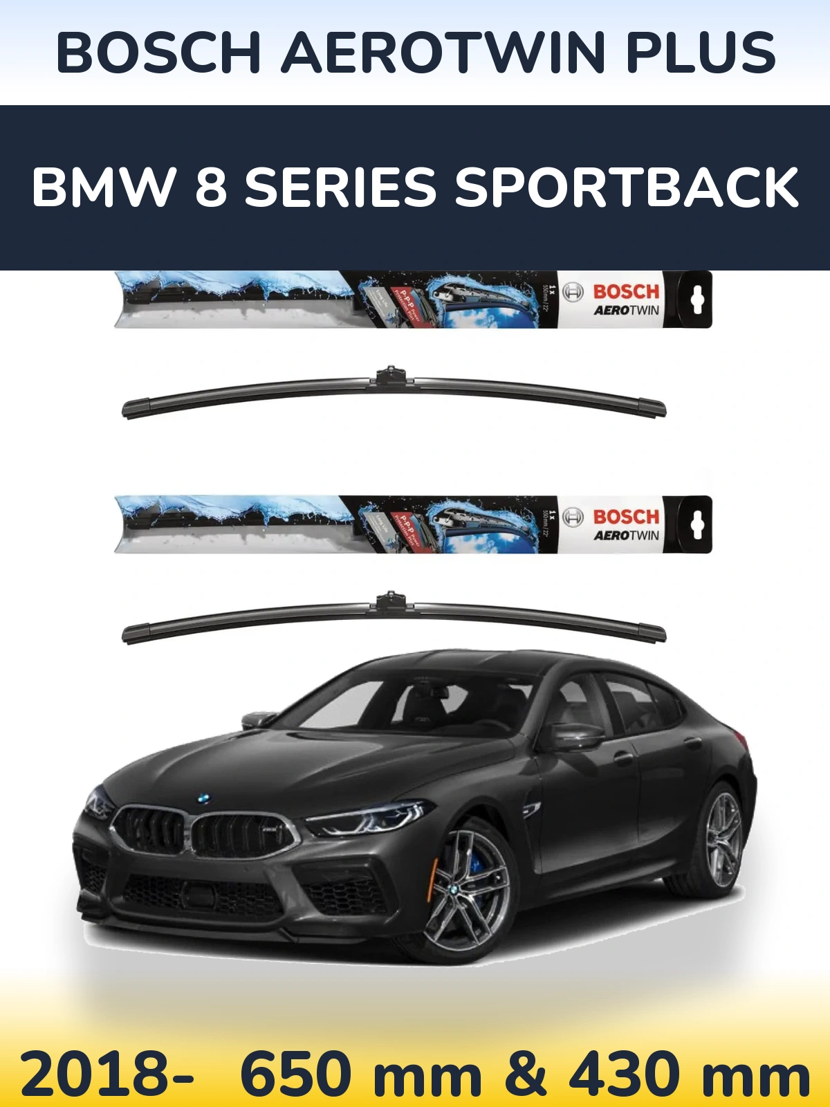 Komplet przednich wycieraczek BOSCH AeroTwin Plus 650 & 430 mm do BMW Seria 8 Sportback 2018-2026