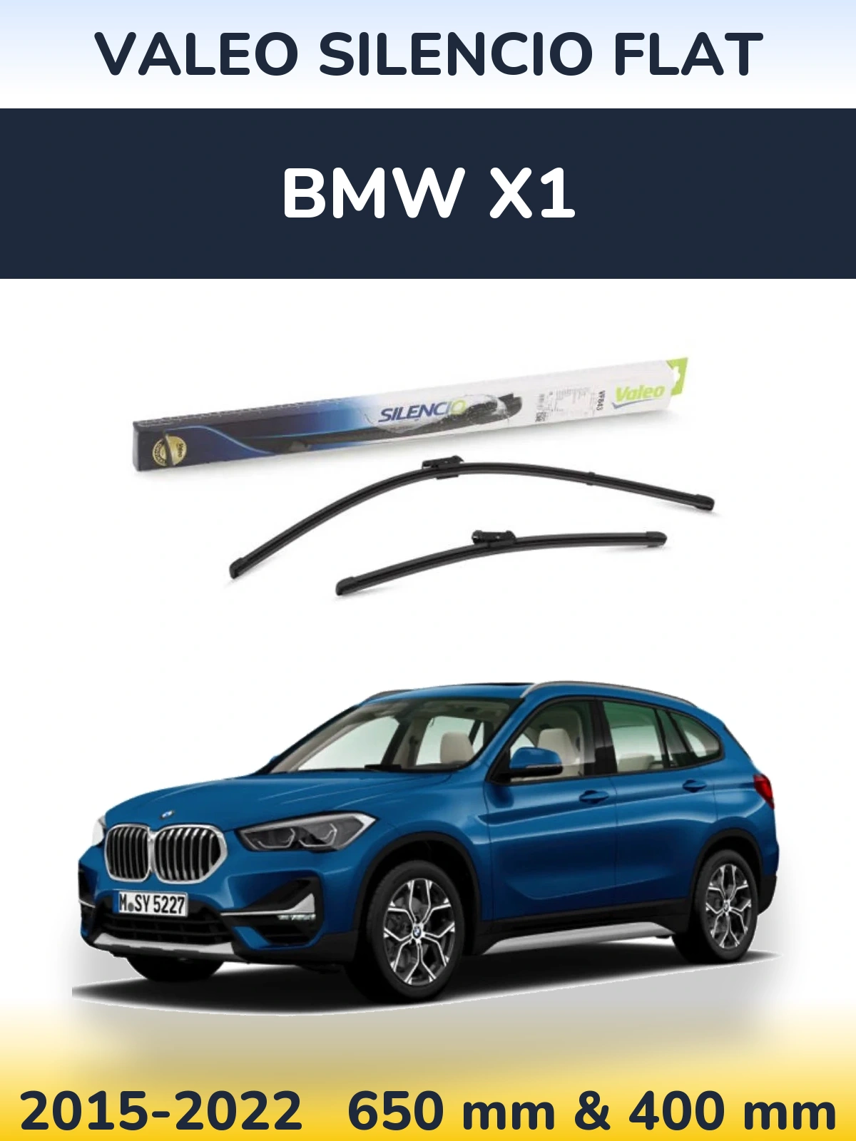 Front wiper blade set Valeo Silencio Flat 650 & 400 mm for BMW X1 2015-2022